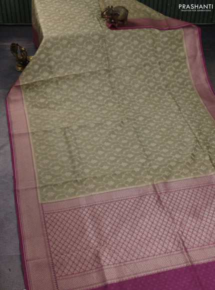 Banarasi silk cotton saree beige and mauve pink with allover thread weaves & zari woven buttas and zari woven border