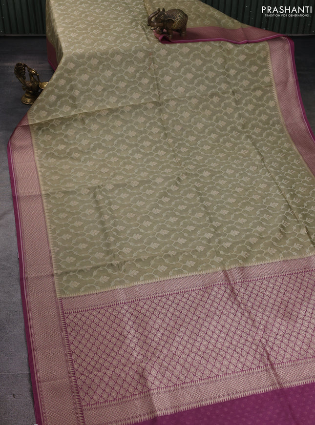 Banarasi silk cotton saree beige and mauve pink with allover thread weaves & zari woven buttas and zari woven border