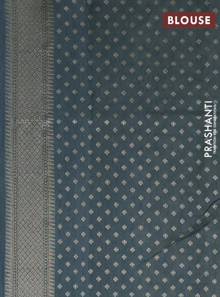 Banarasi silk cotton saree yellow and bluish grey with allover thread weaves & zari woven buttas and zari woven border