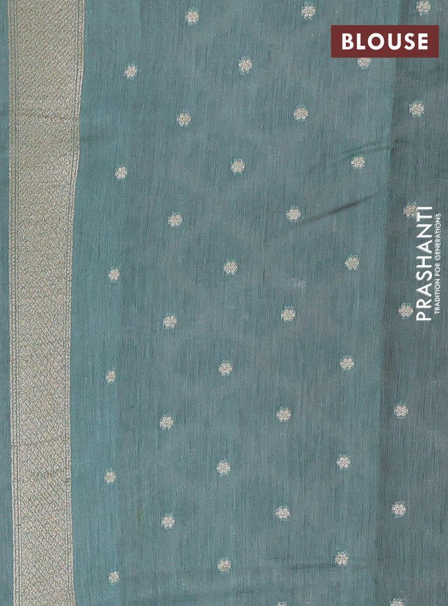 Banarasi silk cotton saree rustic orange and pastel green with allover thread weaves and woven border