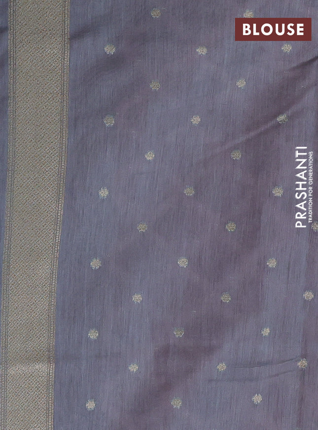 Banarasi silk cotton saree dark peach and grey with allover thread weaves and woven border
