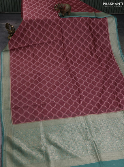 Banarasi silk cotton saree maroon shade and teal green shade with allover thread weaves and woven border