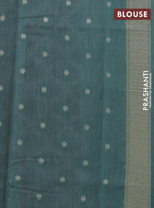 Banarasi silk cotton saree maroon shade and teal green shade with allover thread weaves and woven border
