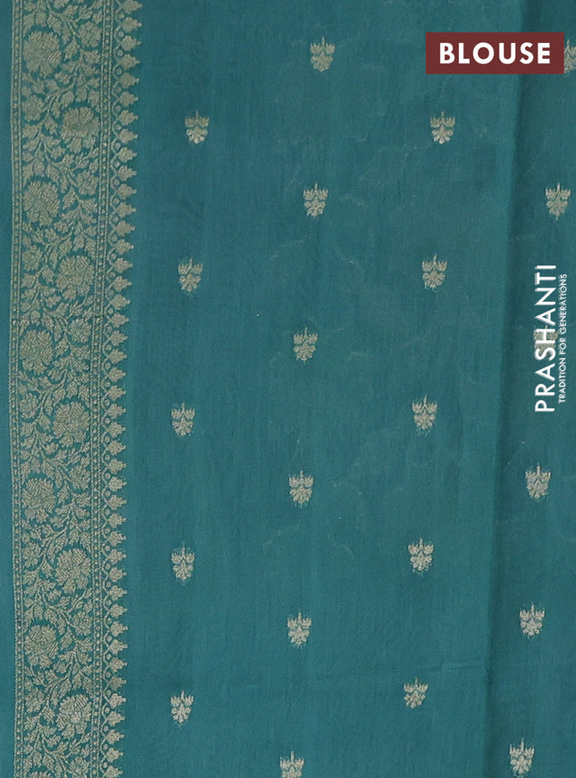 Banarasi silk cotton saree bluish grey and green with allover zari weaves and zari woven border
