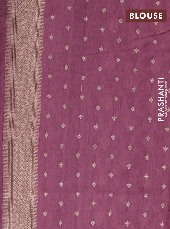 Banarasi silk cotton saree mauve pink with allover thread weaves & zari woven buttas and zari woven border