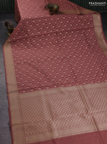 Banarasi silk cotton saree peach shade with allover thread weaves & zari woven buttas and zari woven border