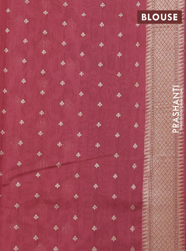 Banarasi silk cotton saree peach pink with allover thread weaves & zari woven buttas and zari woven border