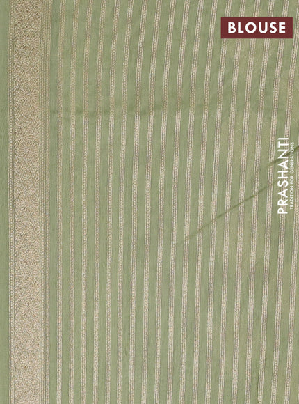 Banarasi silk cotton saree pista green with allover thread & zari woven buttas and woven border