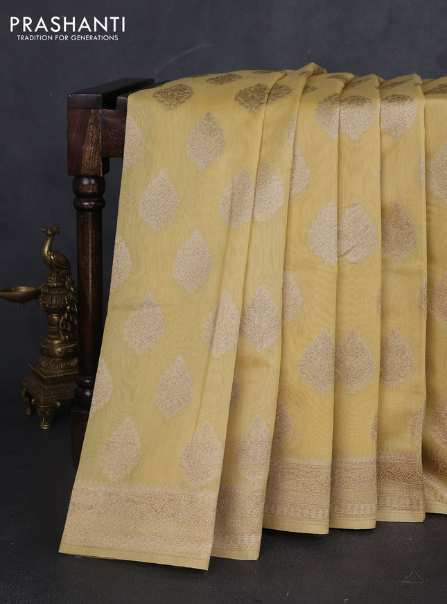 Banarasi silk cotton saree sandal with allover thread & zari woven buttas and woven border
