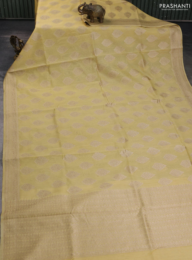 Banarasi silk cotton saree sandal with allover thread & zari woven buttas and woven border