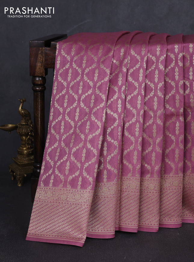 Banarasi silk cotton saree mauve pink with allover zari weaves and zari woven border