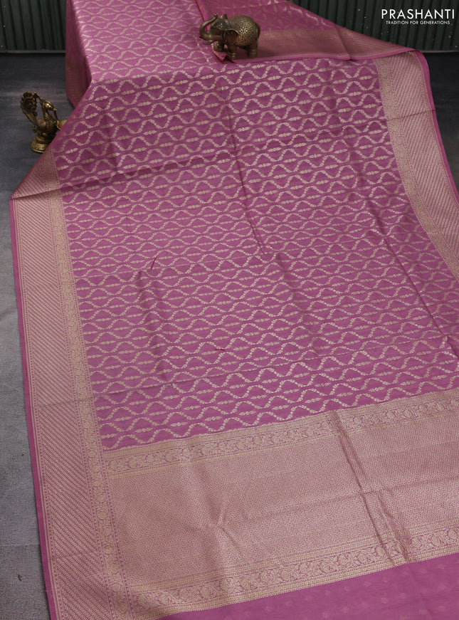 Banarasi silk cotton saree mauve pink with allover zari weaves and zari woven border