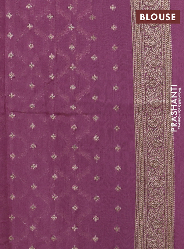 Banarasi silk cotton saree mauve pink with allover zari weaves and zari woven border