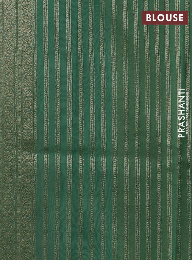 Banarasi silk cotton saree mauve pink and green with allover thread & zari woven buttas and woven border