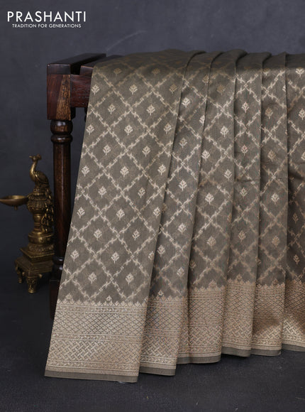 Banarasi silk cotton saree grey with allover zari woven buttas and zari woven border