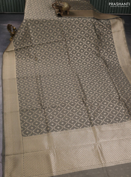 Banarasi silk cotton saree grey with allover zari woven buttas and zari woven border