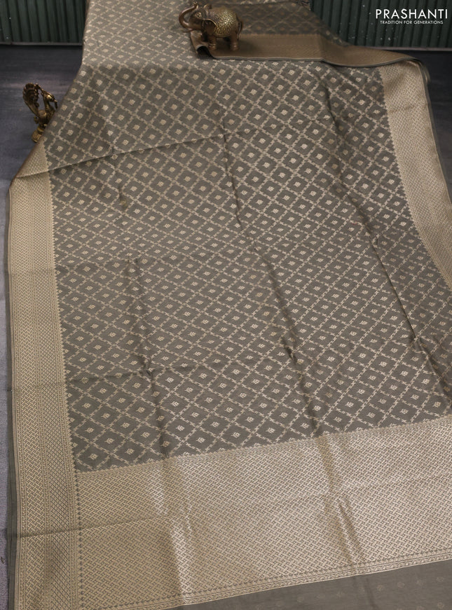 Banarasi silk cotton saree grey with allover zari woven buttas and zari woven border