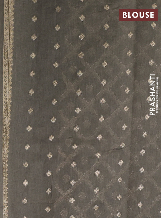 Banarasi silk cotton saree grey with allover zari woven buttas and zari woven border