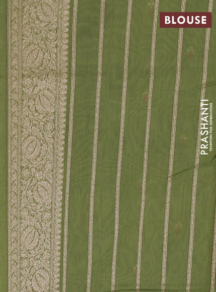 Banarasi silk cotton saree pastel green with allover zari woven buttas and zari woven border