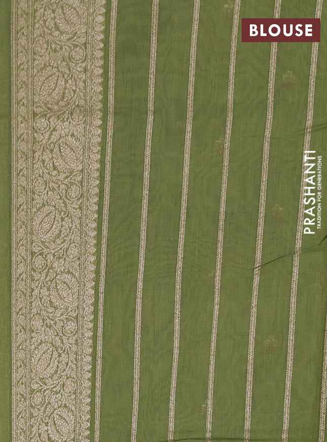 Banarasi silk cotton saree pastel green with allover zari woven buttas and zari woven border