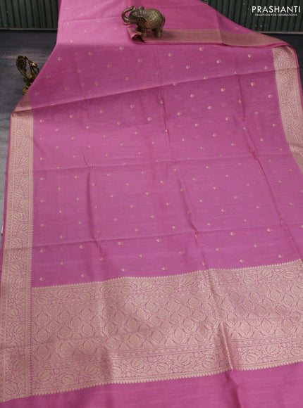 Banarasi silk cotton saree mauve pink with allover zari woven buttas and zari woven border