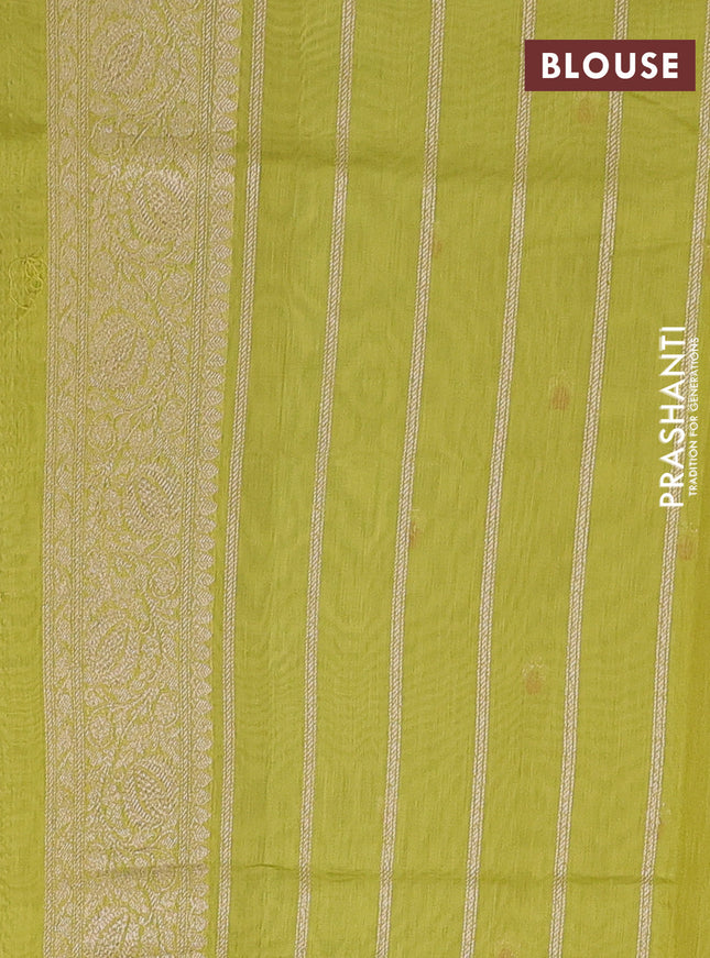 Banarasi silk cotton saree lime green with allover zari woven buttas and zari woven border