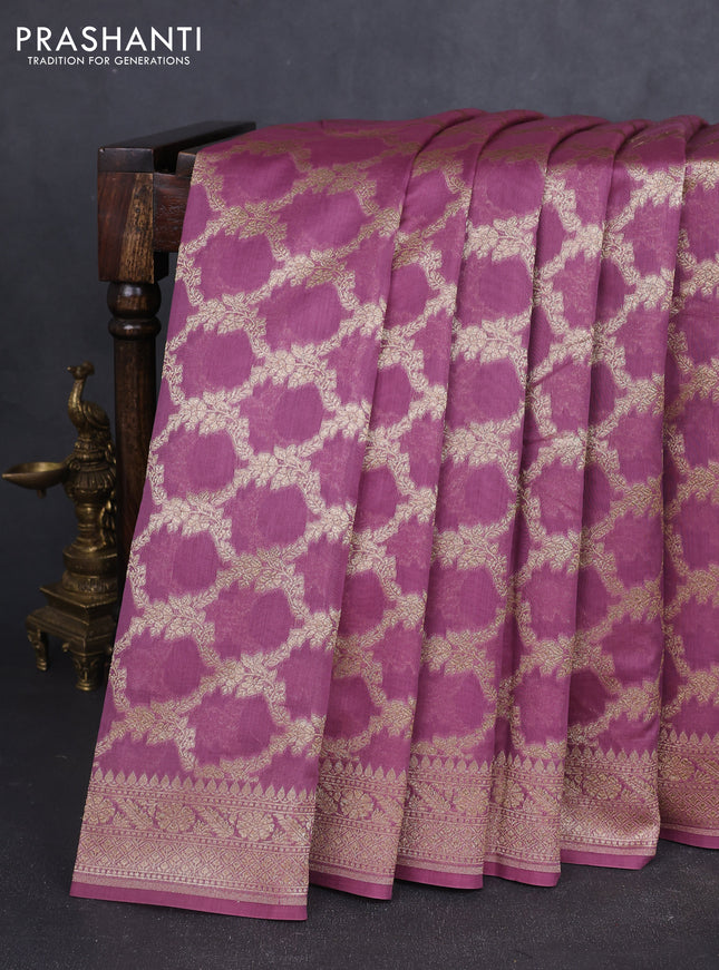 Banarasi silk cotton saree mauve pink with allover thread & zari weaves and woven border