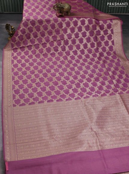 Banarasi silk cotton saree mauve pink with allover thread & zari weaves and woven border