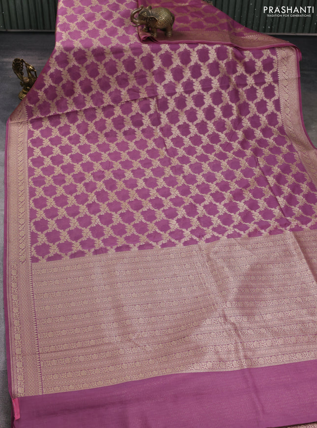 Banarasi silk cotton saree mauve pink with allover thread & zari weaves and woven border