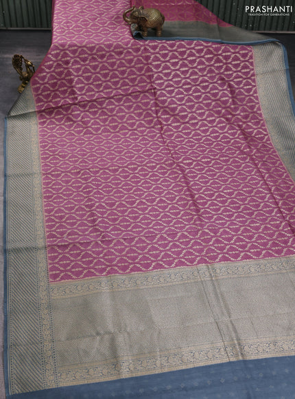 Banarasi silk cotton saree mauve pink and grey with allover zari weaves and zari woven border