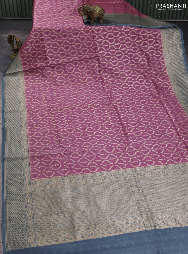 Banarasi silk cotton saree mauve pink and grey with allover zari weaves and zari woven border
