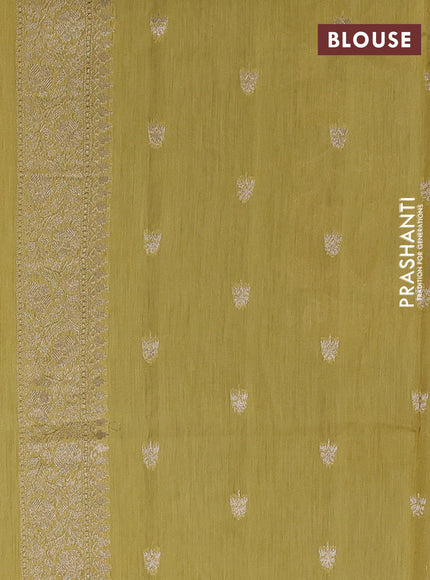 Banarasi silk cotton saree beige and yellow with allover zari woven buttas and zari woven border