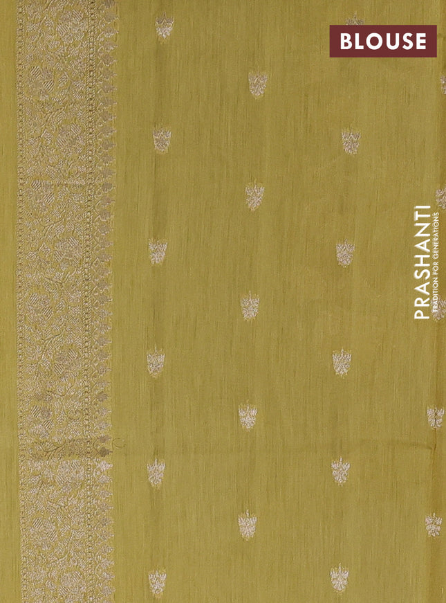 Banarasi silk cotton saree beige and yellow with allover zari woven buttas and zari woven border