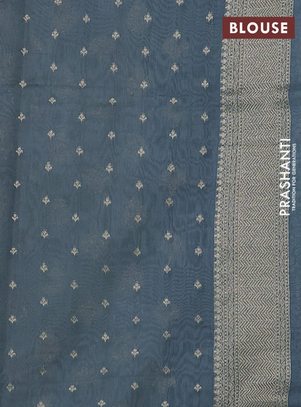 Banarasi silk cotton saree cream and bluish grey with allover zari woven buttas and zari woven border