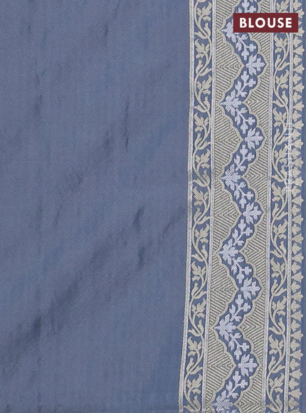 Banarasi semi katan silk saree grey with allover thread & zari weaves and zari woven border