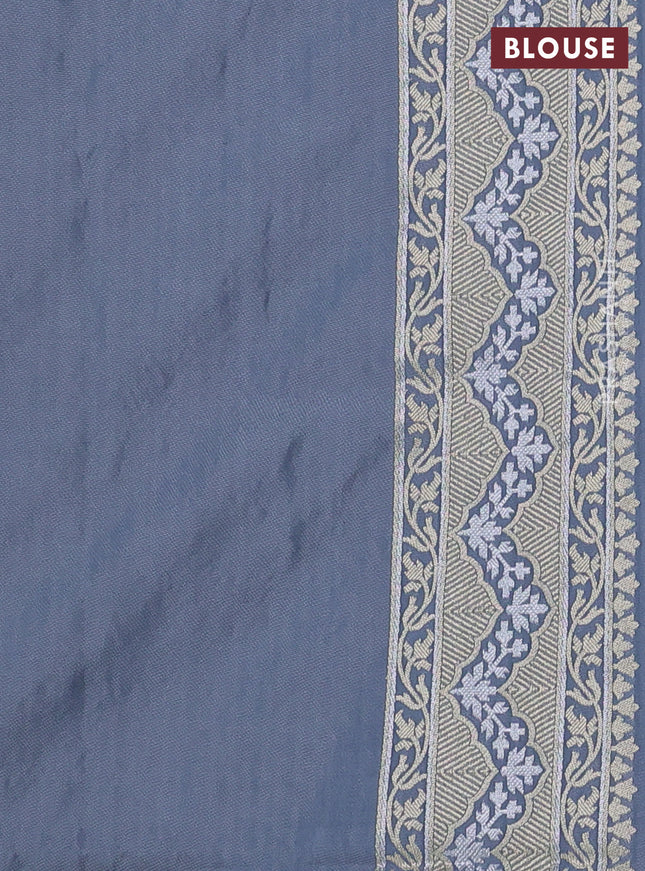 Banarasi semi katan silk saree grey with allover thread & zari weaves and zari woven border
