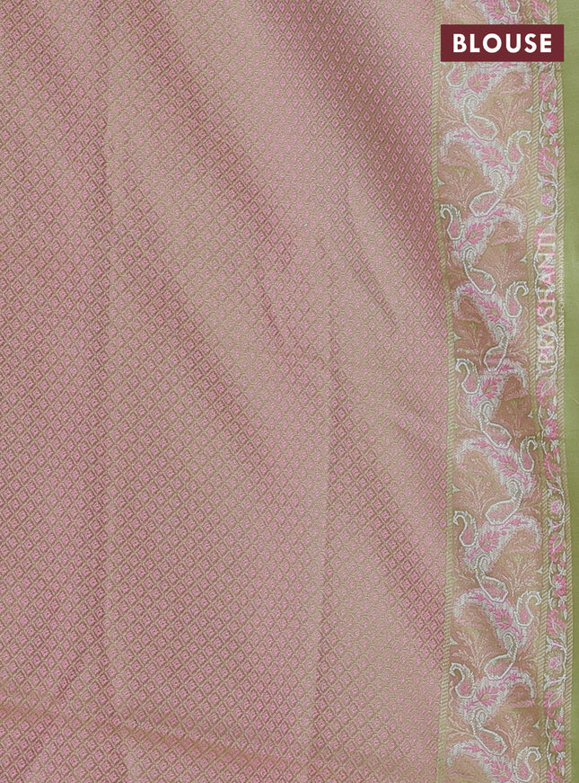 Banarasi semi katan silk saree mild pista green and light pink with allover thread woven brocade weaves and thread woven border