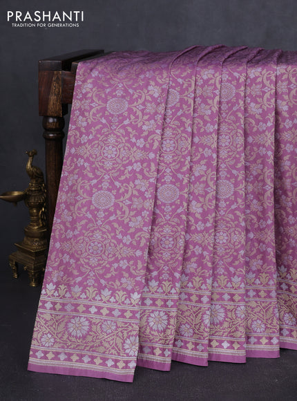 Banarasi semi katan silk saree mauve pink with allover thread & zari weaves and zari woven border