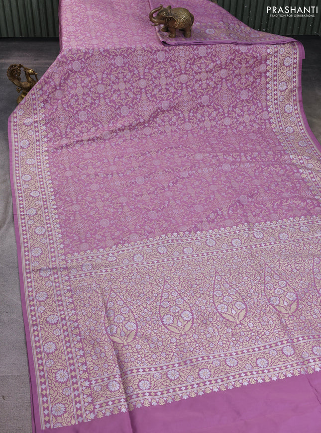 Banarasi semi katan silk saree mauve pink with allover thread & zari weaves and zari woven border
