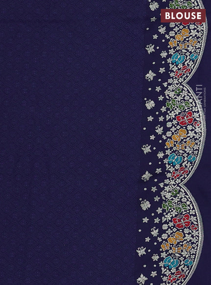 Banarasi semi katan silk saree naby blue with allover self emboss & zari buttas and woven border