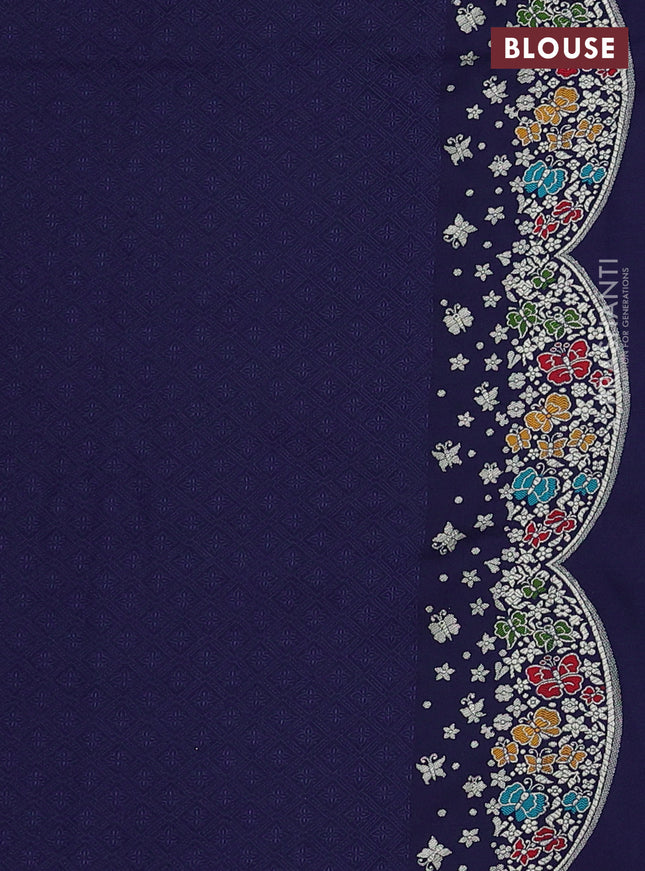 Banarasi semi katan silk saree naby blue with allover self emboss & zari buttas and woven border