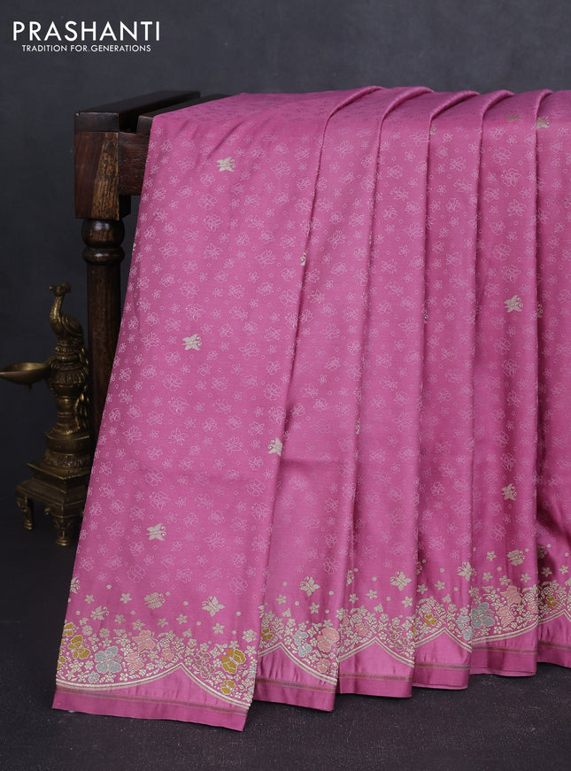 Banarasi semi katan silk saree mauve pink with allover self emboss & zari buttas and woven border