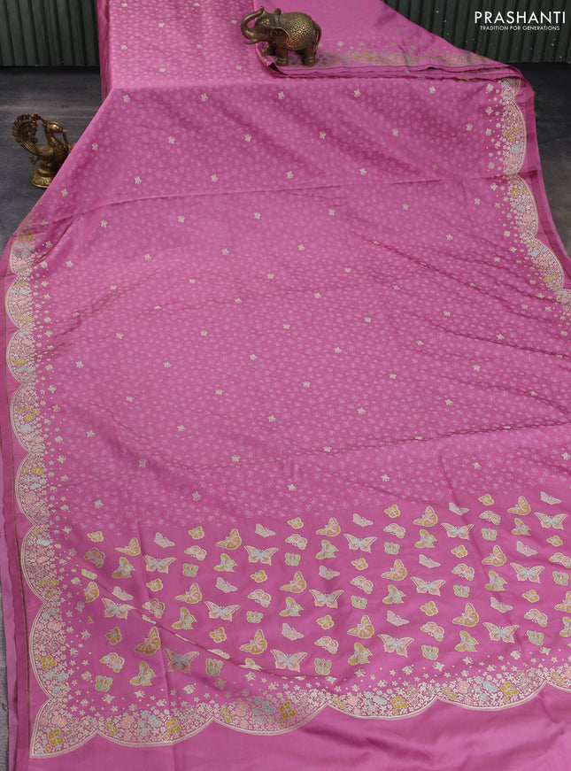 Banarasi semi katan silk saree mauve pink with allover self emboss & zari buttas and woven border