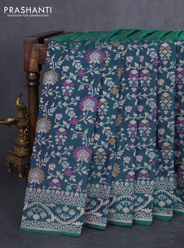 Banarasi semi katan silk saree dual shade of peacock green with allover thread & zari jamdhani weaves and zari woven border