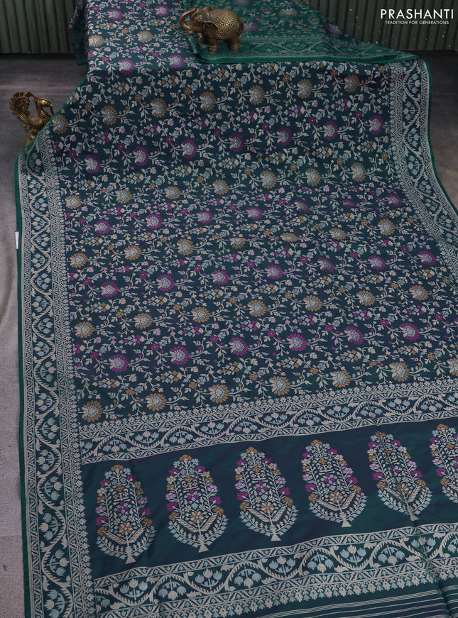 Banarasi semi katan silk saree dual shade of peacock green with allover thread & zari jamdhani weaves and zari woven border