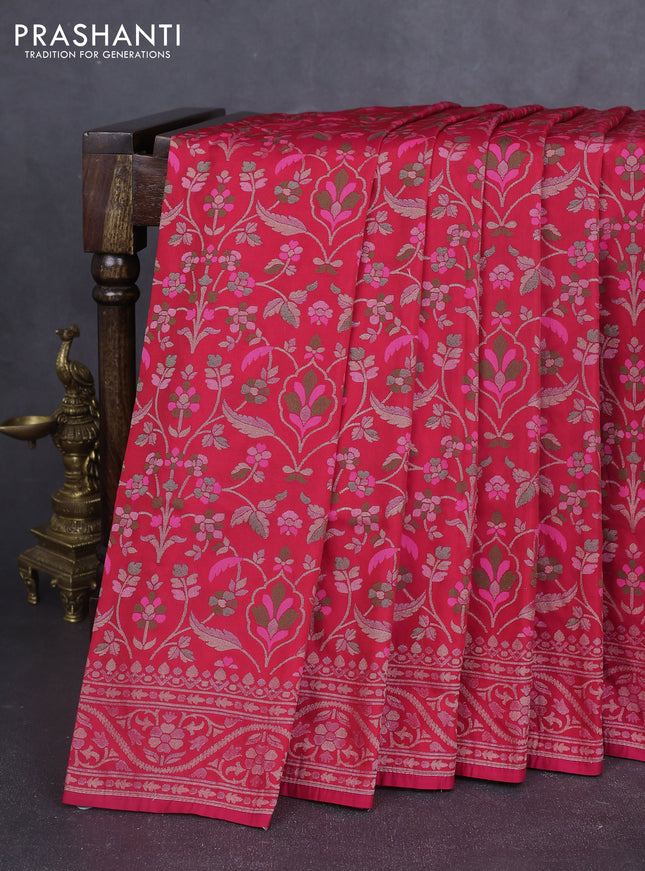 Banarasi semi katan silk saree red with allover thread & zari jamdhani weaves and zari woven border