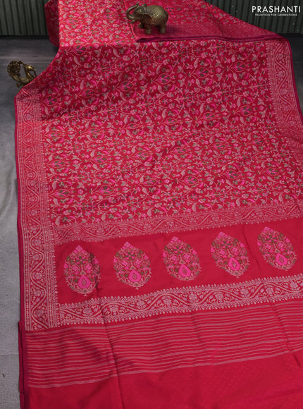 Banarasi semi katan silk saree red with allover thread & zari jamdhani weaves and zari woven border