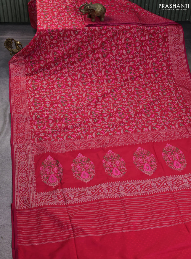 Banarasi semi katan silk saree red with allover thread & zari jamdhani weaves and zari woven border