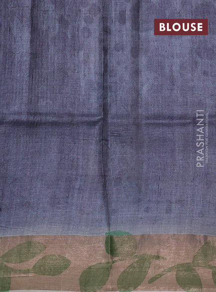 Pure tussar silk saree multi colour and peach shade with allover hand painted prints and zari woven border