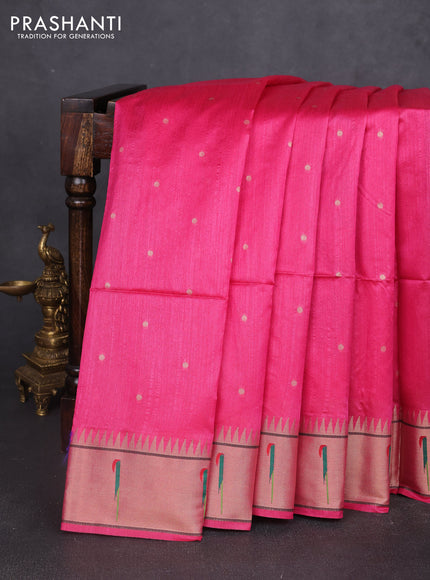 Semi paithani saree pink with allover zari woven buttas and paithani pallu